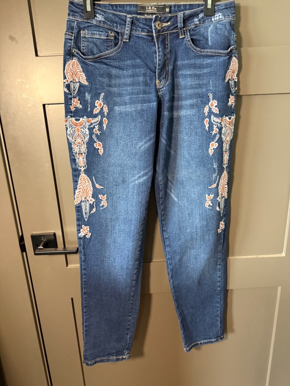 Lucky & Blessed Blue Boyfriend Jeans with Western Embroidery